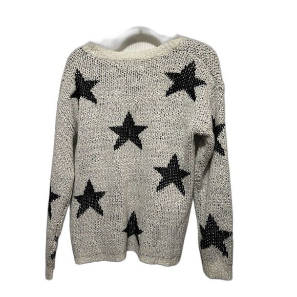 Altar'd State Women's Sweater Small/Medium White Black Stars Crew Neck Pullover - Picture 3 of 16
